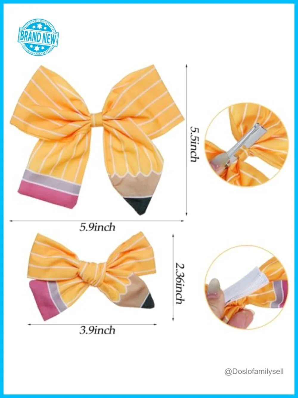 4 Pencil Hair Bow Clips Headband Set Back to School Girls